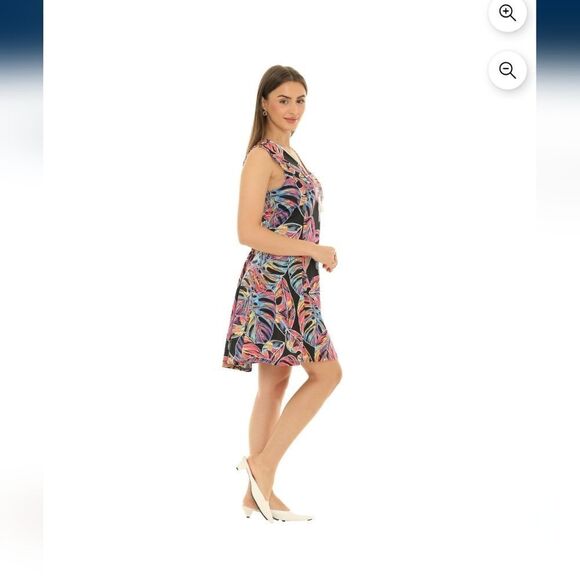 4x sleeveless colorful palms zip up summer dress 4x Plus - Picture 4 of 6